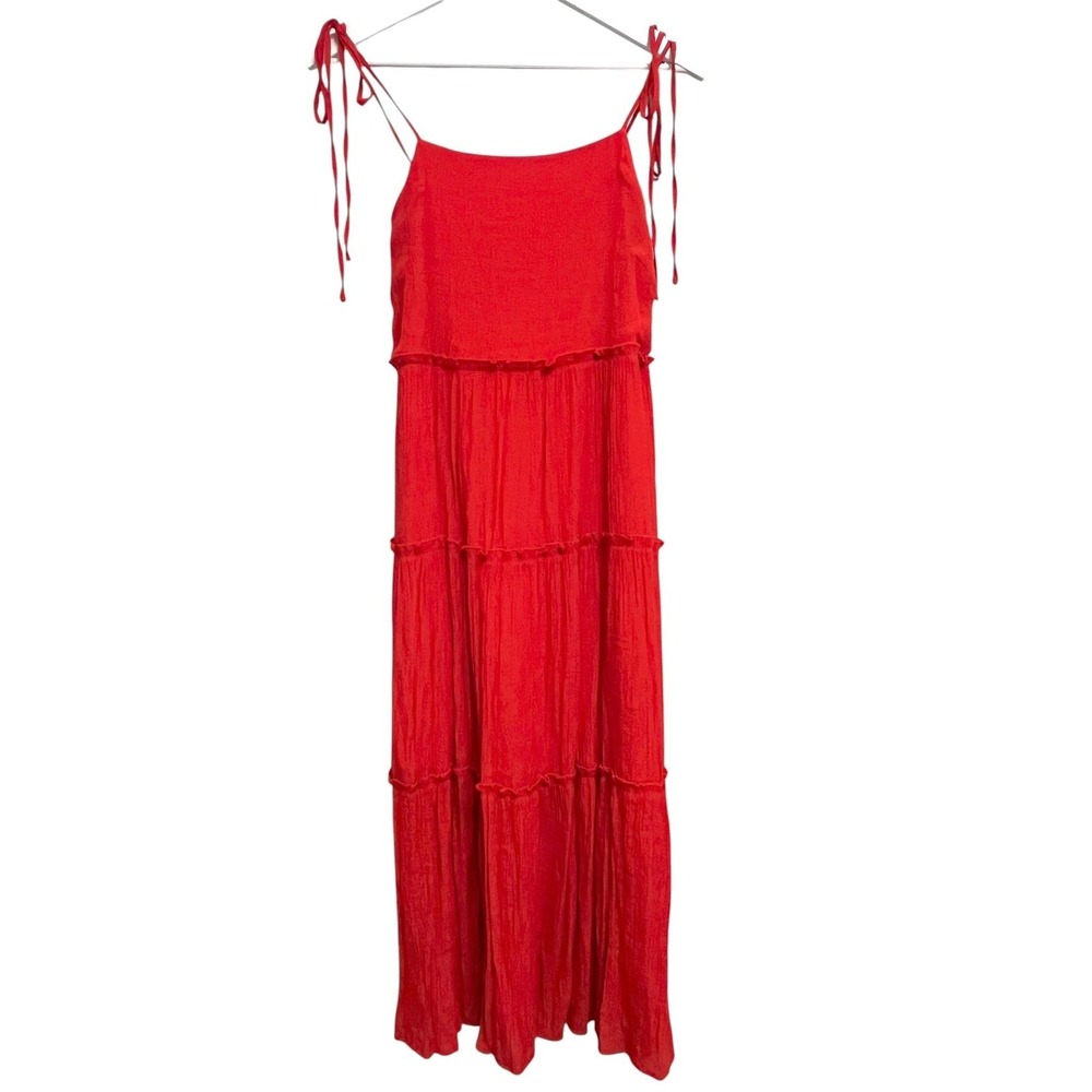Hunter & Brown Maxi Dress Womens Small Red Tiered Tie Strap Sundress Boho Beach